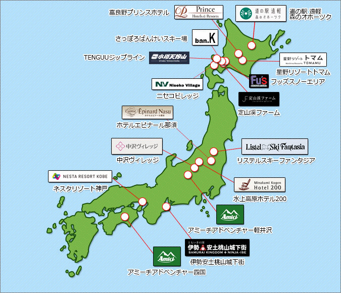日本地図上の施設